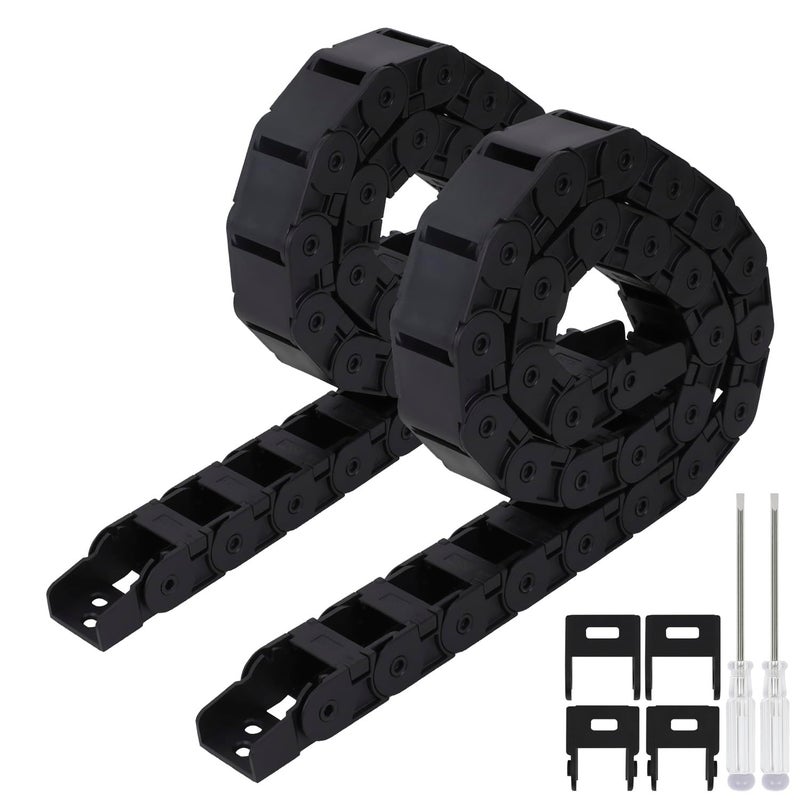 LMioEtool Pack of 2, R38 18mm x 25mm(Inner H x Inner W) Black Plastic Cable Wire Carrier Drag Chain 1M Length for CNC, with End Connectors - Bridge Type (Inner Side openable) - Image 1